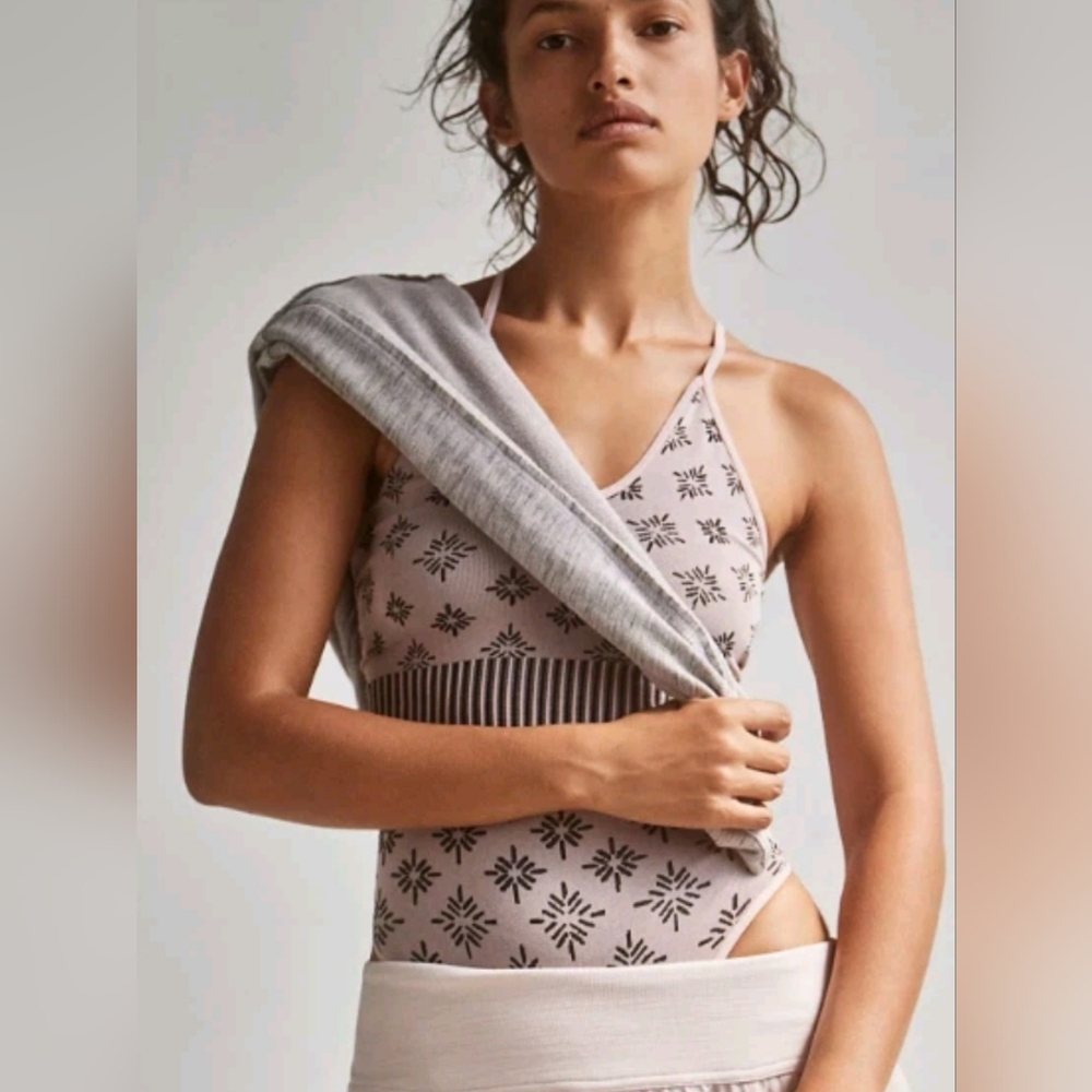 Free People FP Movement Wham Bam Bodysuit Yoga Boho Blush Black Medium/Large